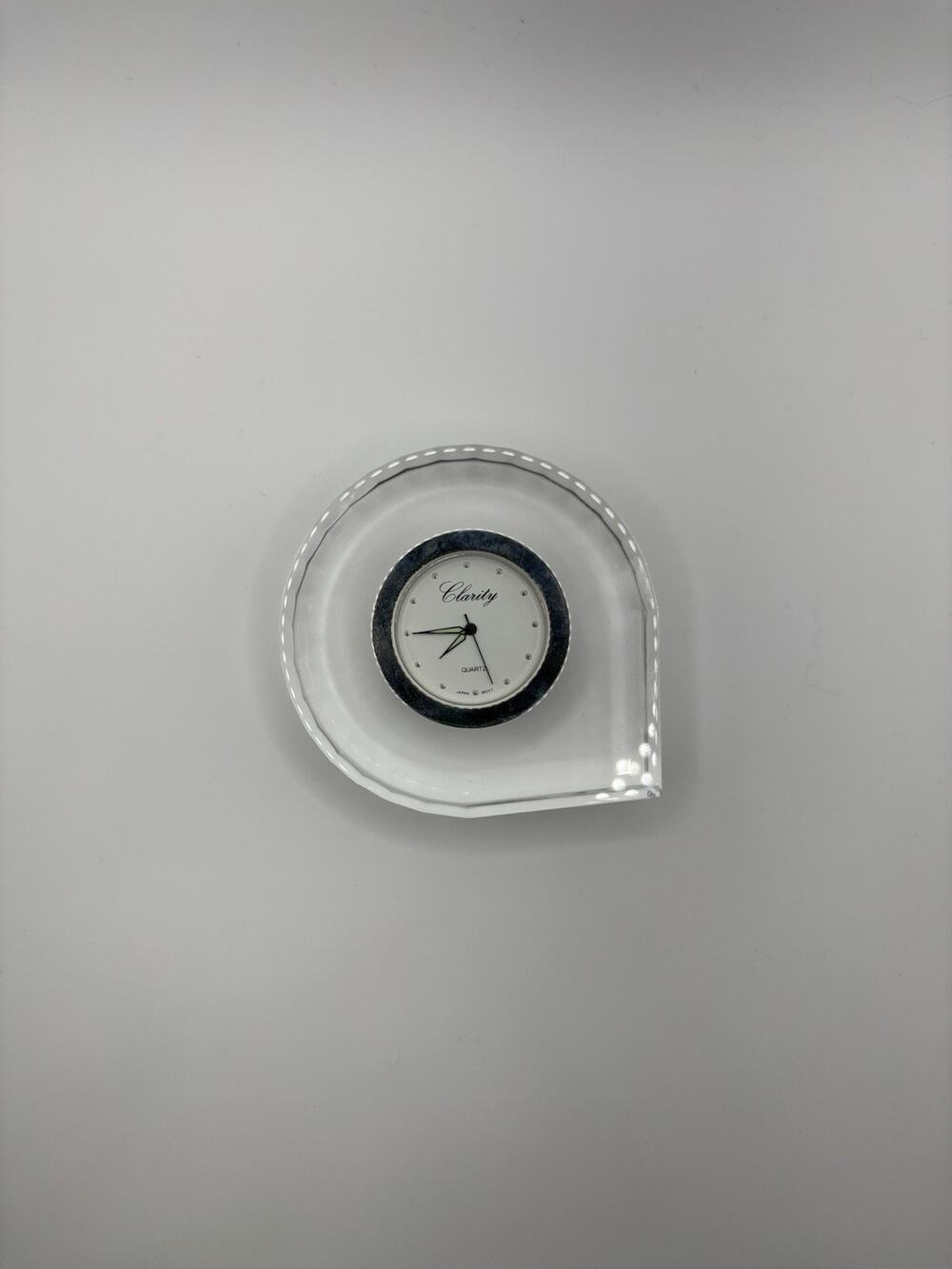 Clarity Crystal Quartz Desktop Clock Paperweight 2.75” Needs a New Battery